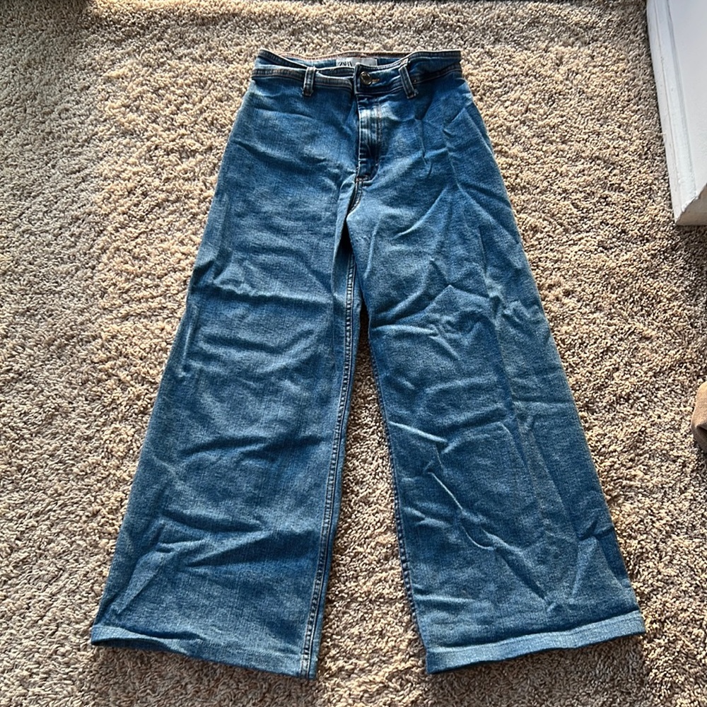 Zara marine wide leg jeans (size 6) cropped